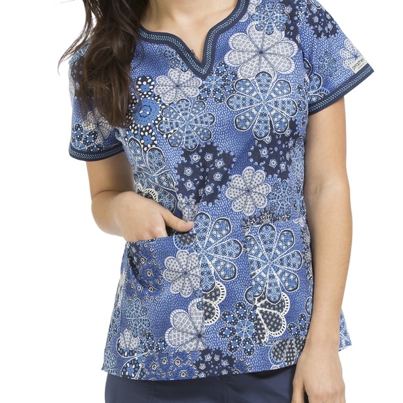 Peaches Medical Uniform Scrub Ella Top Notch Neck - Picture 1 of 2